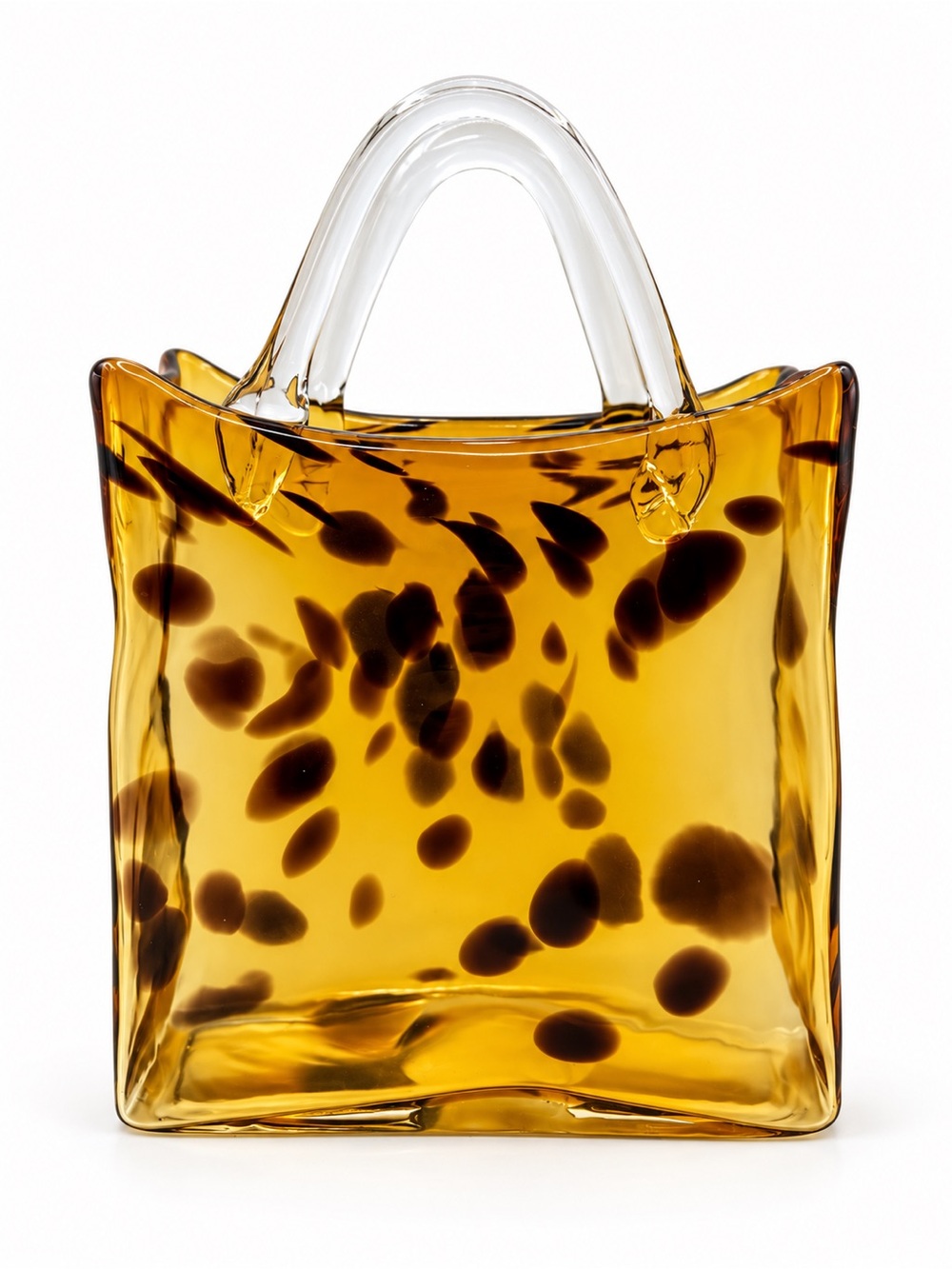 Design Society Amber Tortoiseshell Art Glass Purse Vase Handbag Sculpture 8.5”